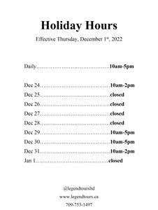 Holiday Hours for Decemebr 2022