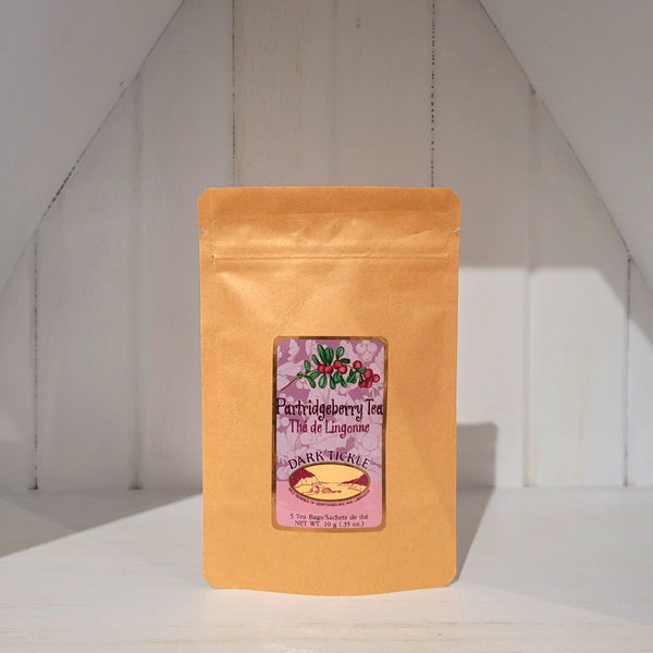 Small 10g bag of 5 tea bag sachets of black Ceylon tea with partridgeberry flavor