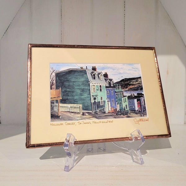 Copper framed art reproduction by Cynthia Noel titled "Holloway Street, St. John's, Newfoundland".