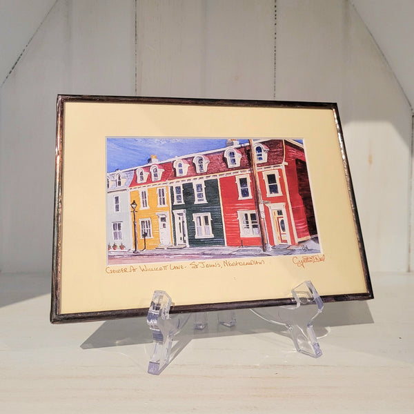 Copper framed art reproduction by Cynthia Noel titled "Gower at Willcott Lane, St. John's, Newfoundland".