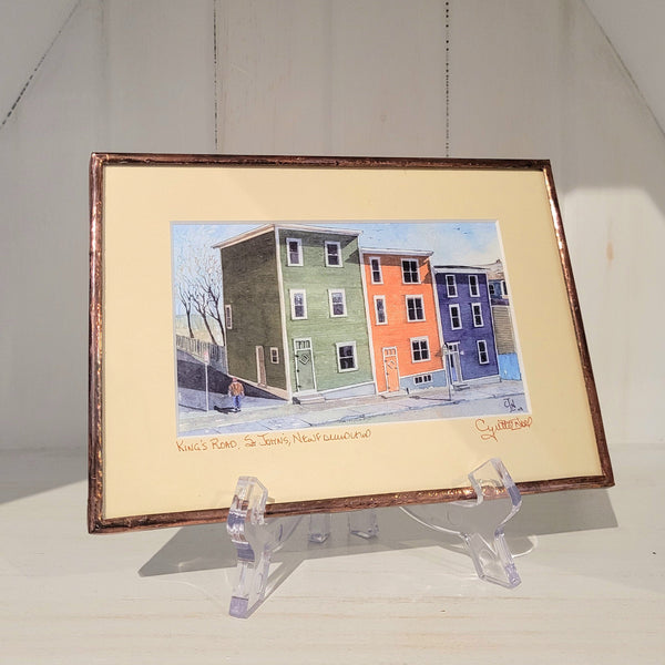 Copper framed art reproduction by Cynthia Noel titled "King's Road, St. John's, Newfoundland".