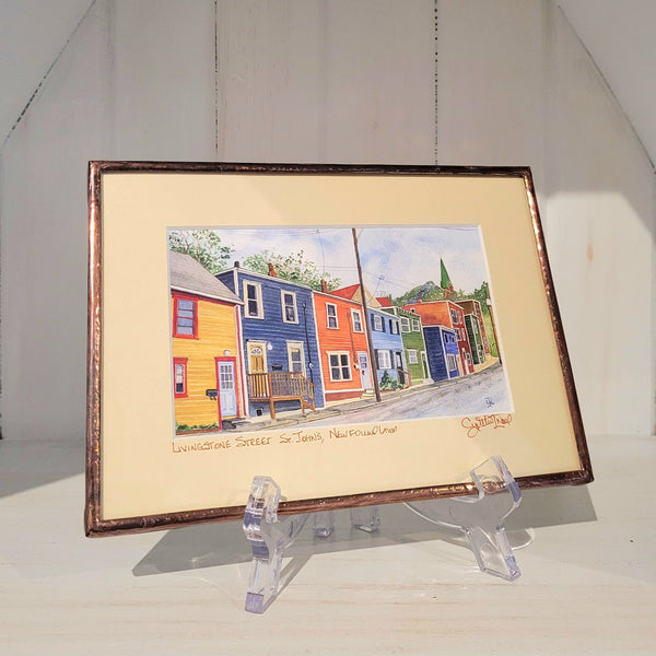 Copper framed art reproduction by Cynthia Noel titled "Livingstone Street - St. John's, Newfoundland".