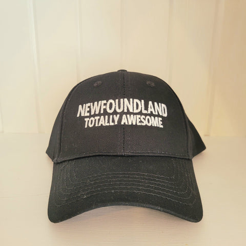 photo of a black baseball cap with Newfoundland Totally Awesome on the front