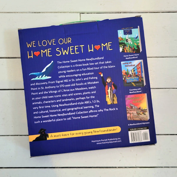 Back of a children's books box set of The Home Sweet Home Newfoundland Collection.