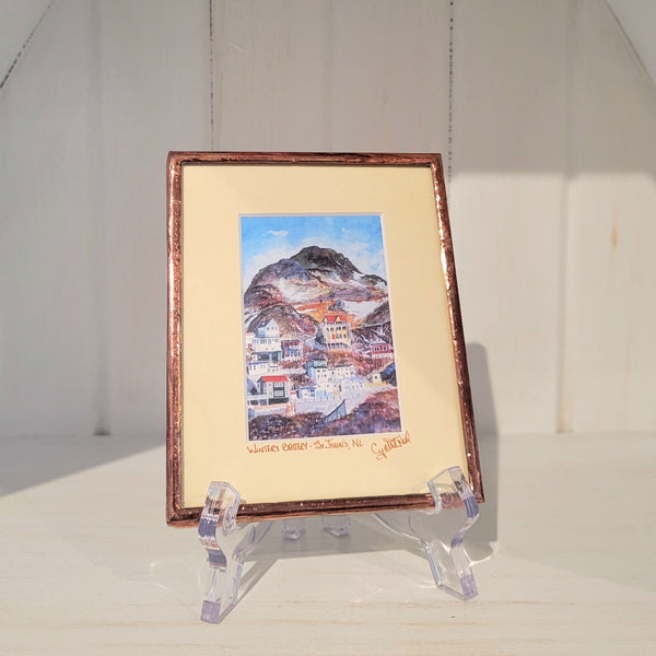 Copper framed and matted print of Cynthia Noel's art reproduction called "Wintery Battery"