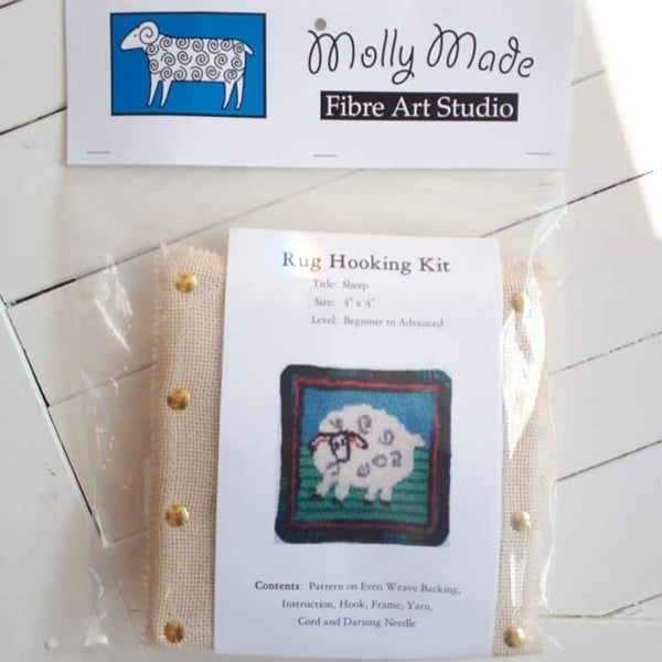 coaster size 'sheep' rug hooking kit by Molly Made.