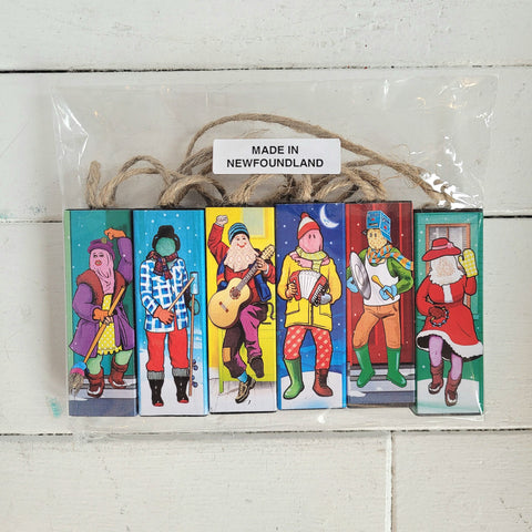 six mummer ornaments in a package made in Newfoundland